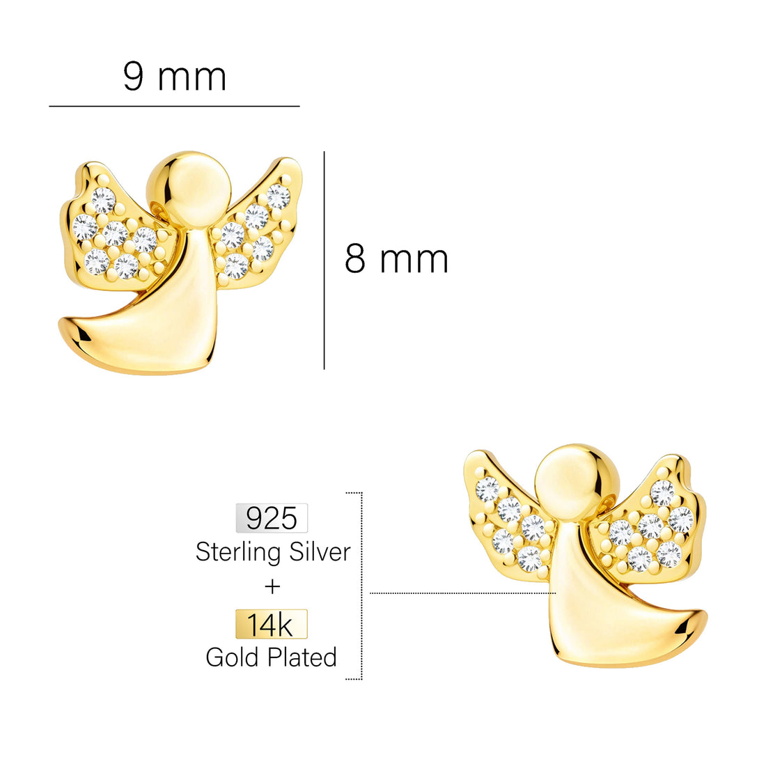 Maßenansicht von Engel Ohrstecker in 925 Silber von Sofia Milani - E2567