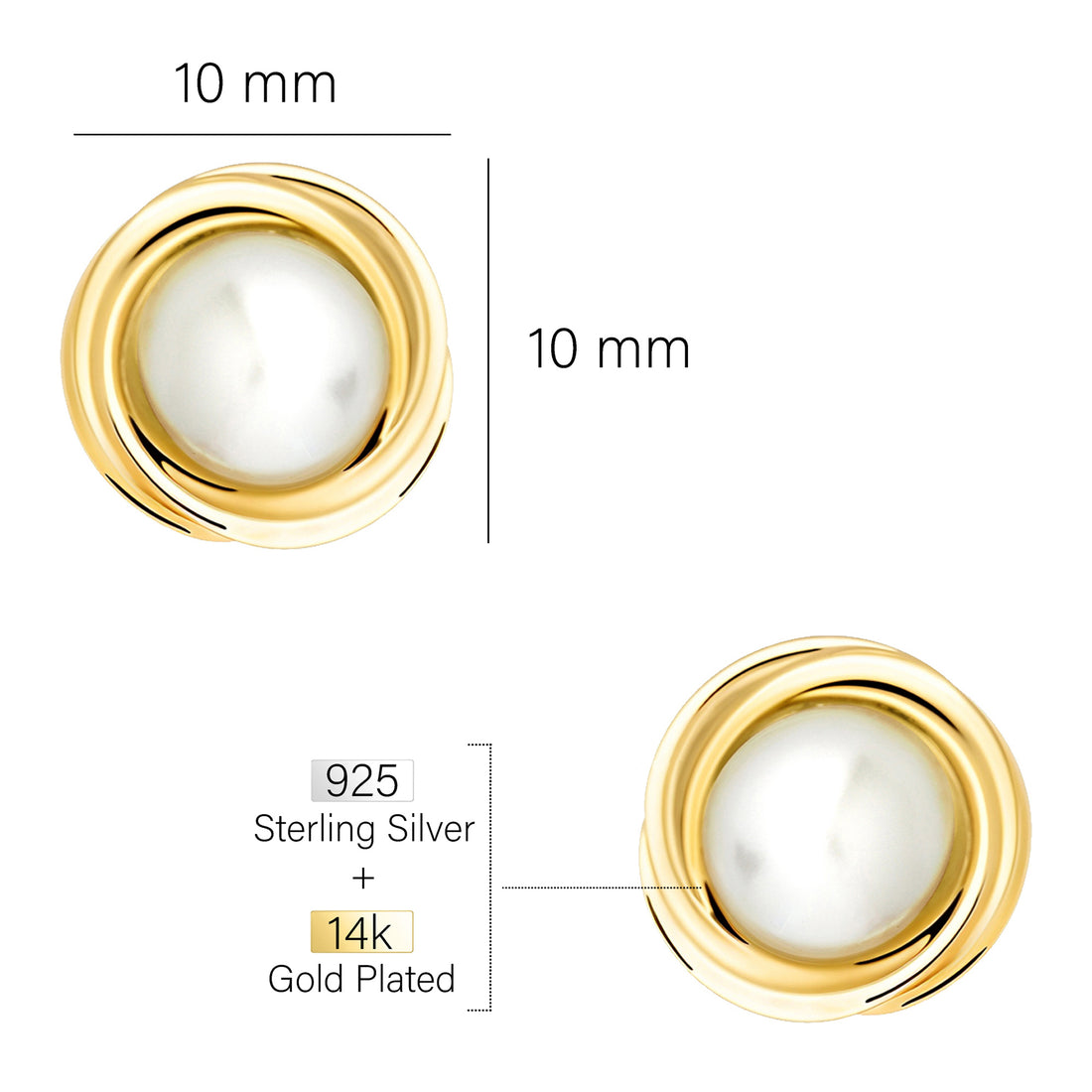 Maßenansicht von Perlen Ohrstecker in 925 Silber von Sofia Milani - E2569