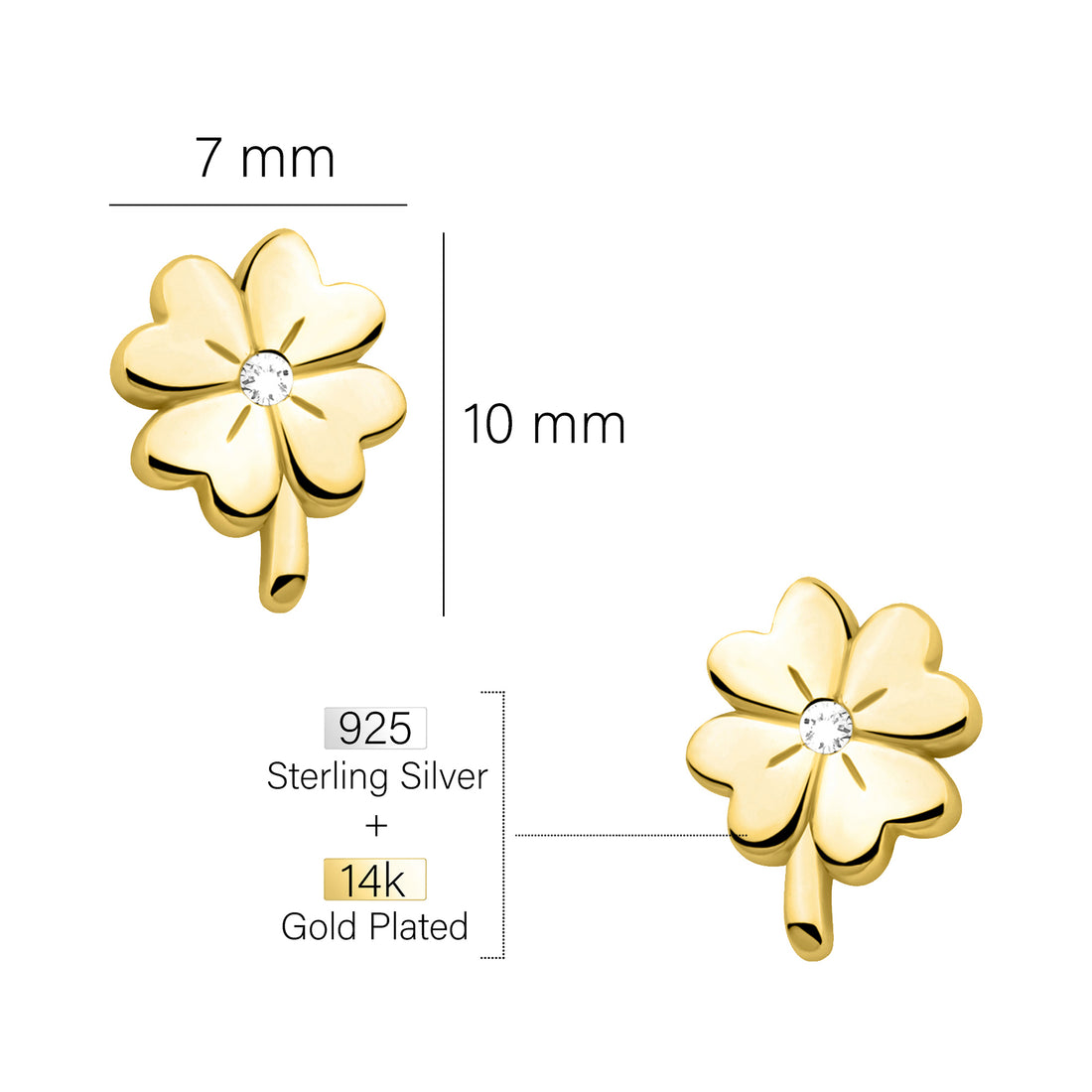 Maßenansicht von Blumen Ohrstecker in 925 Silber von Sofia Milani - E2583