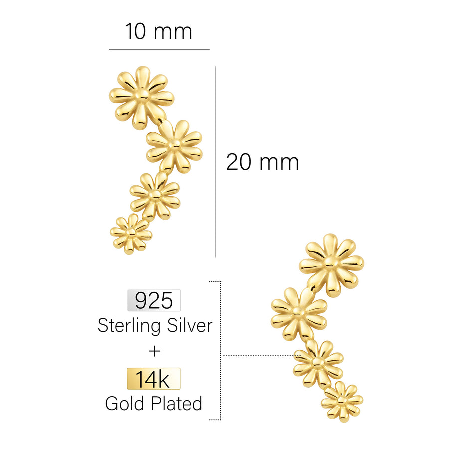 Maßenansicht von Blumen Ohrkletterer in 925 Silber von Sofia Milani - E2589