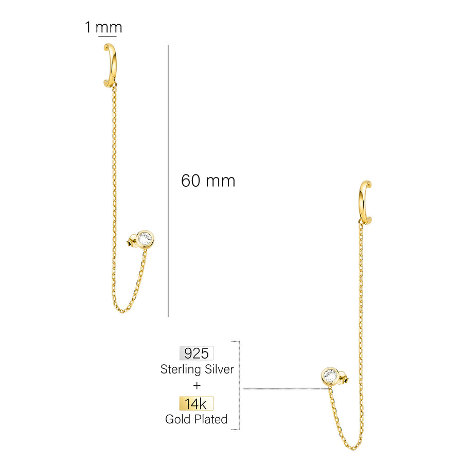 Maßenansicht von Ketten Ear Cuff in 925 Silber von Sofia Milani - E2600