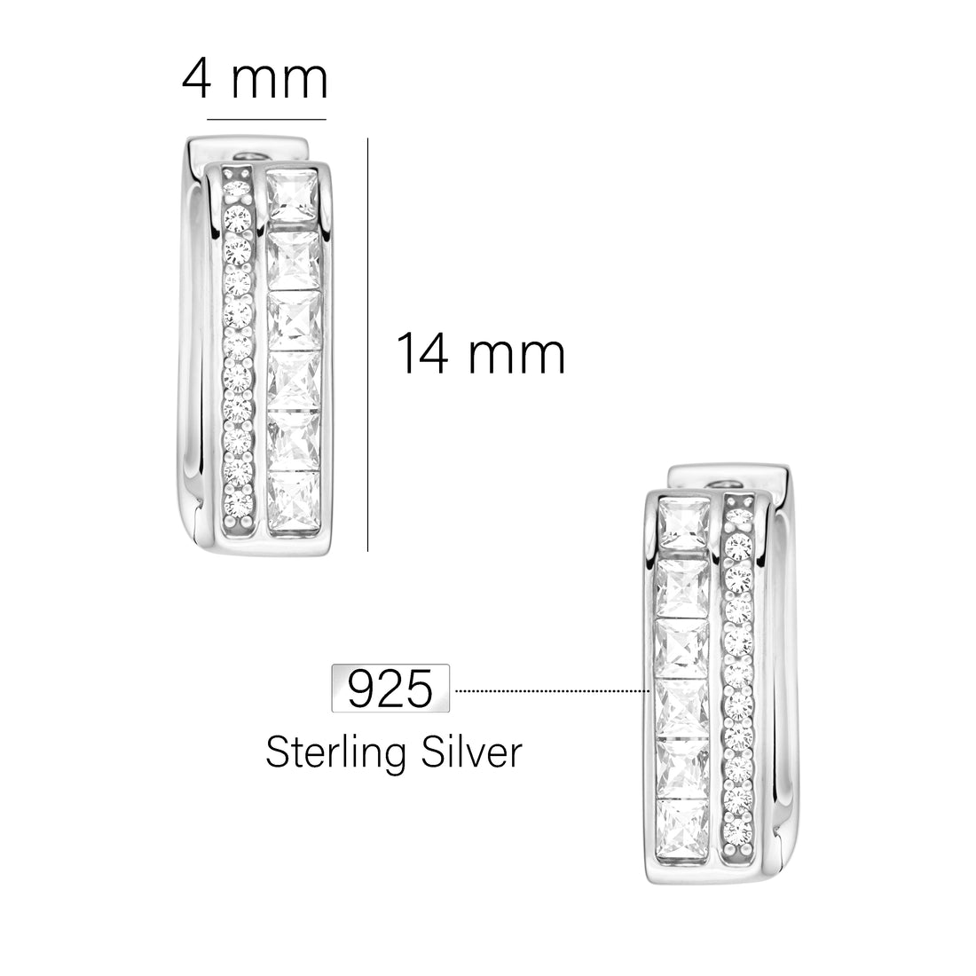 Maßenansicht von Zirkonia Creolen in 925 Silber von Sofia Milani - E2603