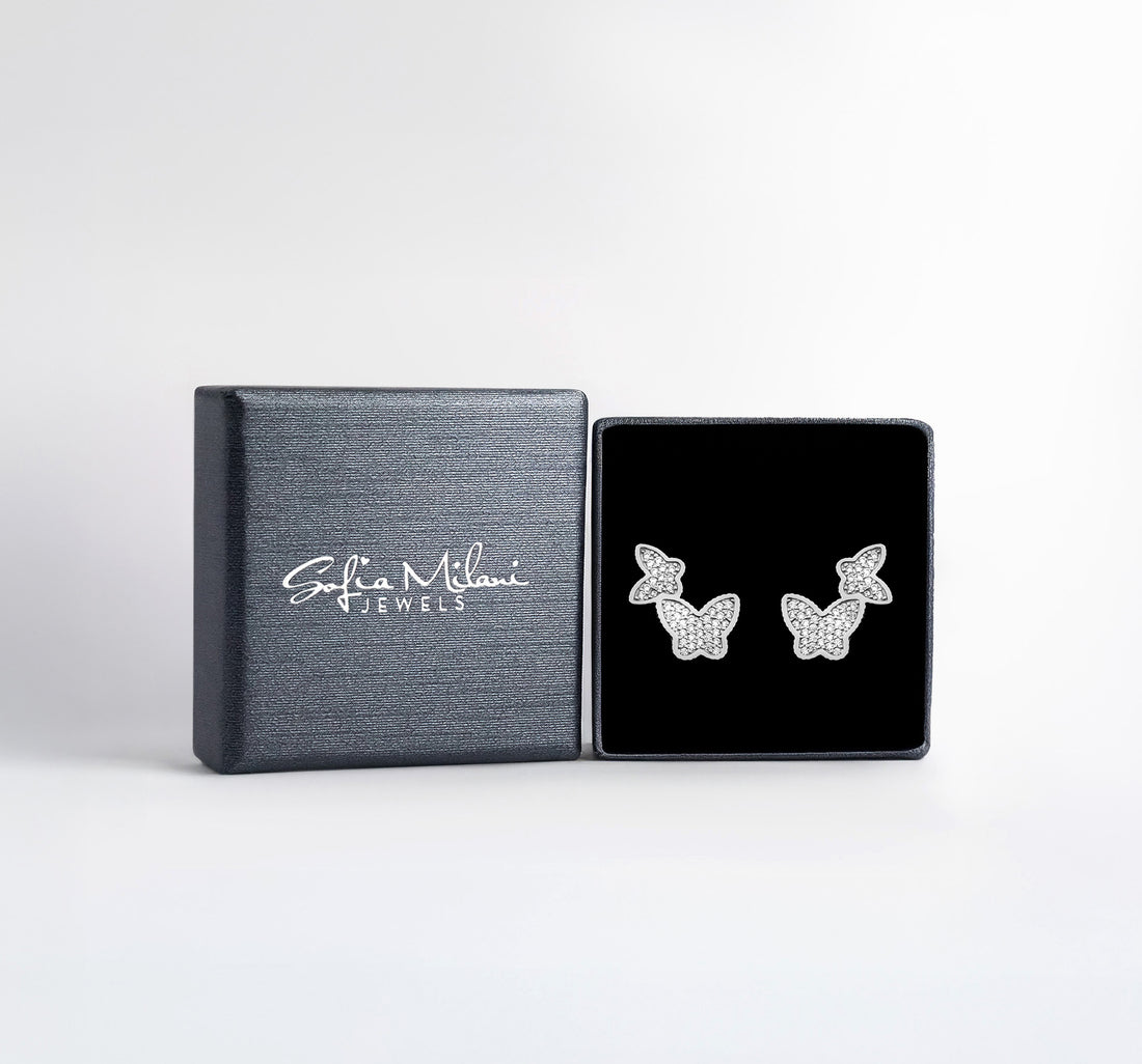Boxansicht von Schmetterling Ohrstecker in 925 Silber von Sofia Milani - E2607