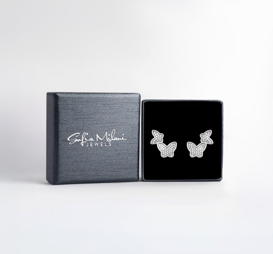 Boxansicht von Schmetterling Ohrstecker in 925 Silber von Sofia Milani - E2607