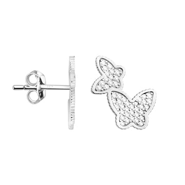 Haupt- und Seitenansicht von Schmetterling Ohrstecker in 925 Silber von Sofia Milani - E2607