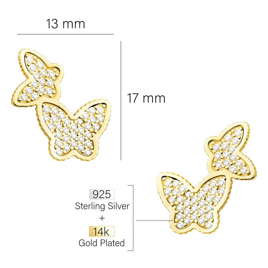 Maßenansicht von Schmetterling Ohrstecker in 925 Silber von Sofia Milani - E2608