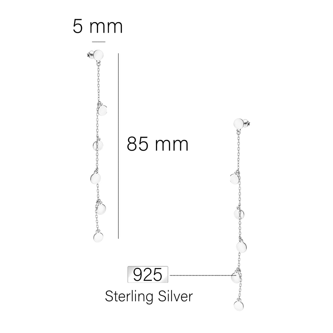 Maßenansicht von Kreis Ketten Ohrstecker in 925 Silber von Sofia Milani - E2609