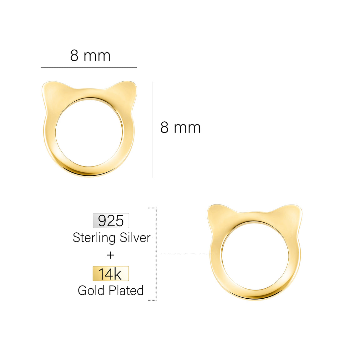 Maßenansicht von Katzen Ohrstecker in 925 Silber von Sofia Milani - E2618