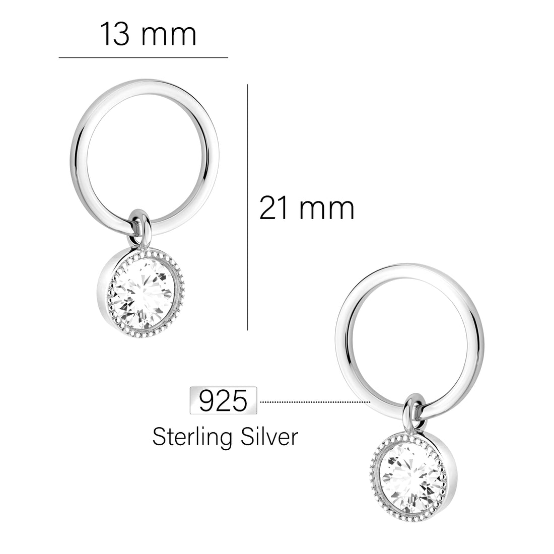 Maßenansicht von Kreis Zirkonia Ohrstecker in 925 Silber von Sofia Milani - E2619