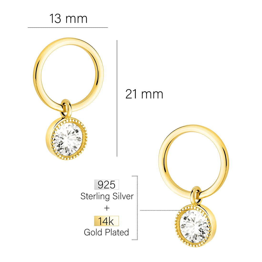 Maßenansicht von Kreis Zirkonia Ohrstecker in 925 Silber von Sofia Milani - E2620