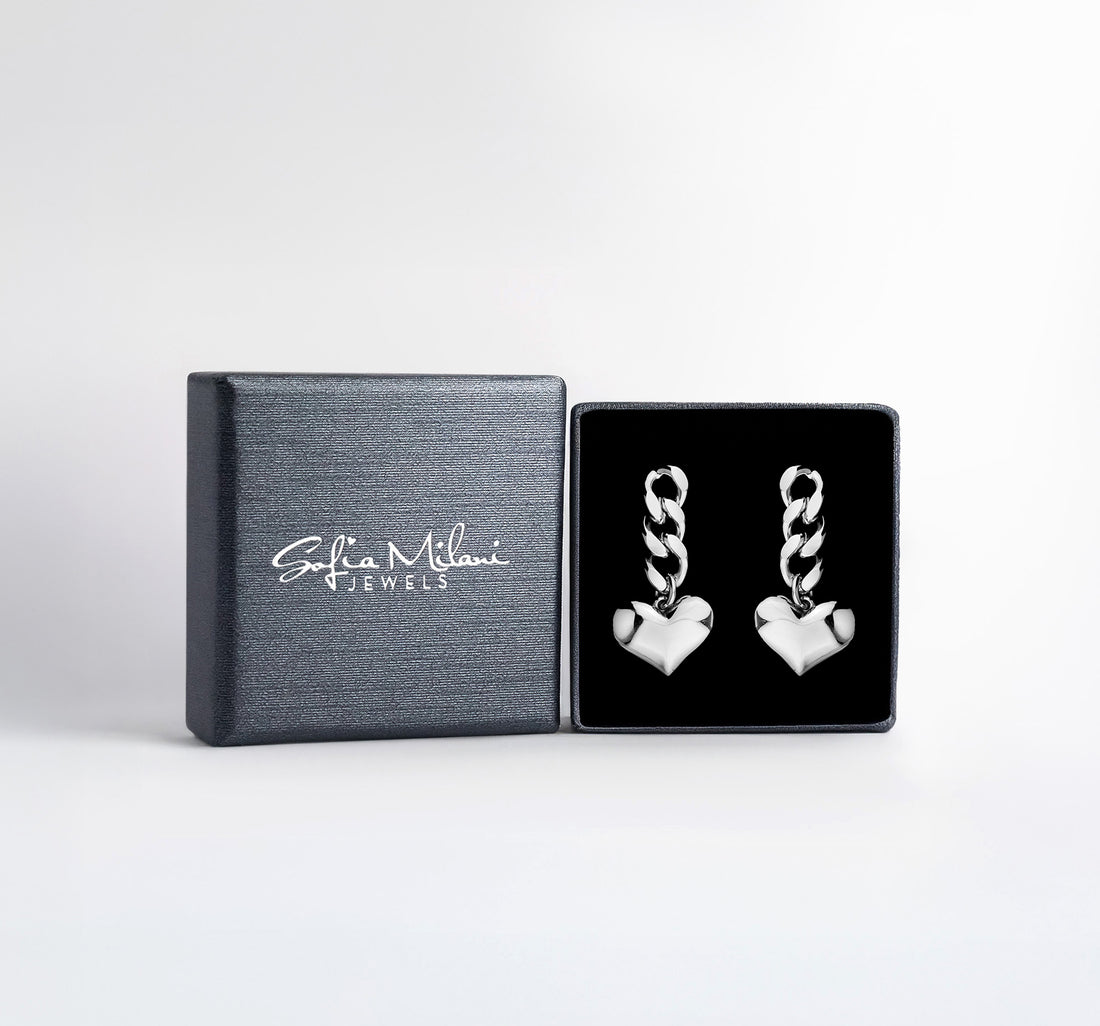 Boxansicht von Herz Ketten Ohrstecker in 925 Silber von Sofia Milani - E2621