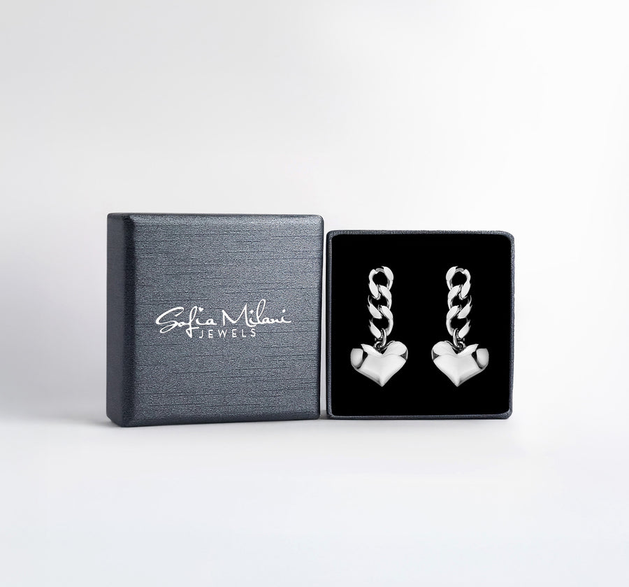 Boxansicht von Herz Ketten Ohrstecker in 925 Silber von Sofia Milani - E2621