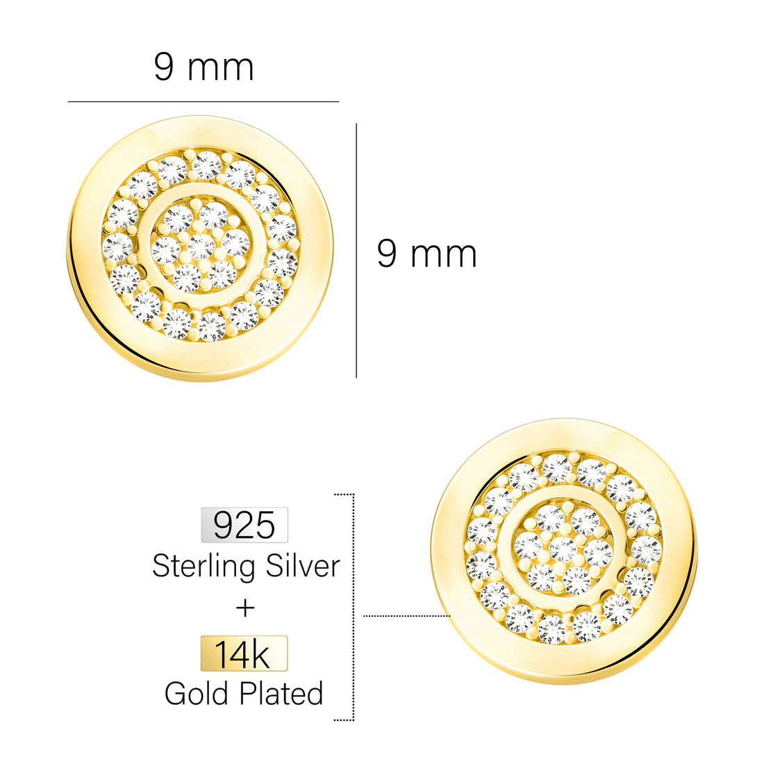 Maßenansicht von Kreis Ohrstecker in 925 Silber von Sofia Milani - E2624