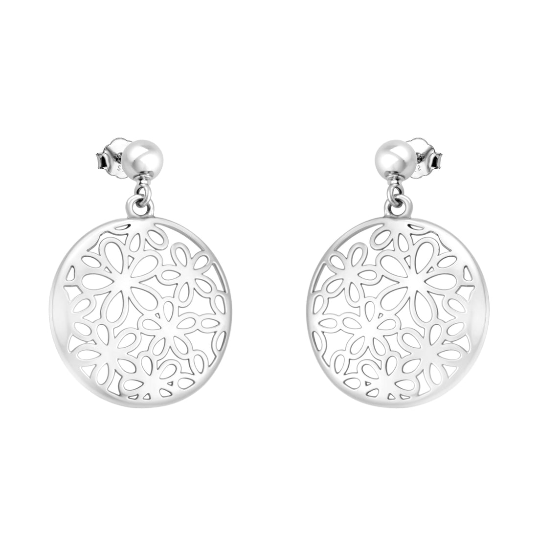 Haupt- und Seitenansicht von Kreis Blumen Ohrstecker in 925 Silber von Sofia Milani - E2625