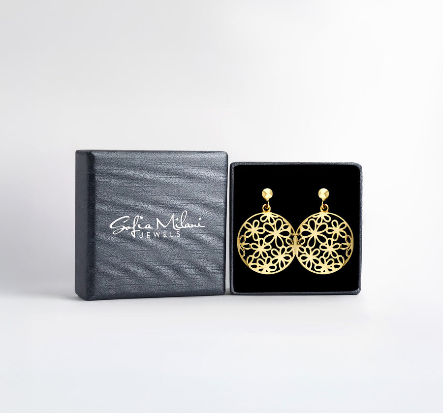 Boxansicht von Kreis Blumen Ohrstecker in 925 Silber von Sofia Milani - E2626