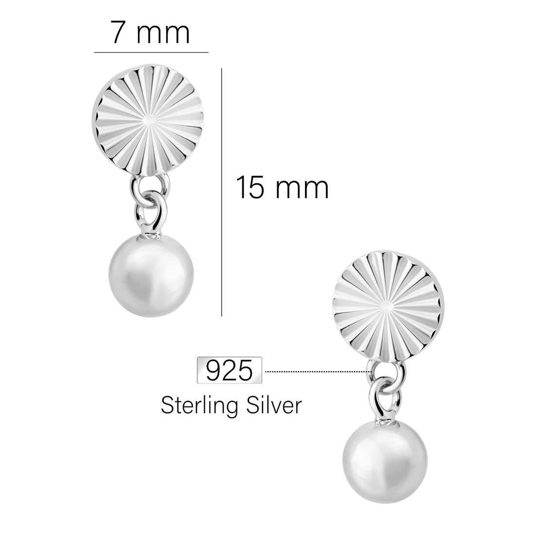Maßenansicht von Kreis Kugel Ohrstecker in 925 Silber von Sofia Milani - E2627