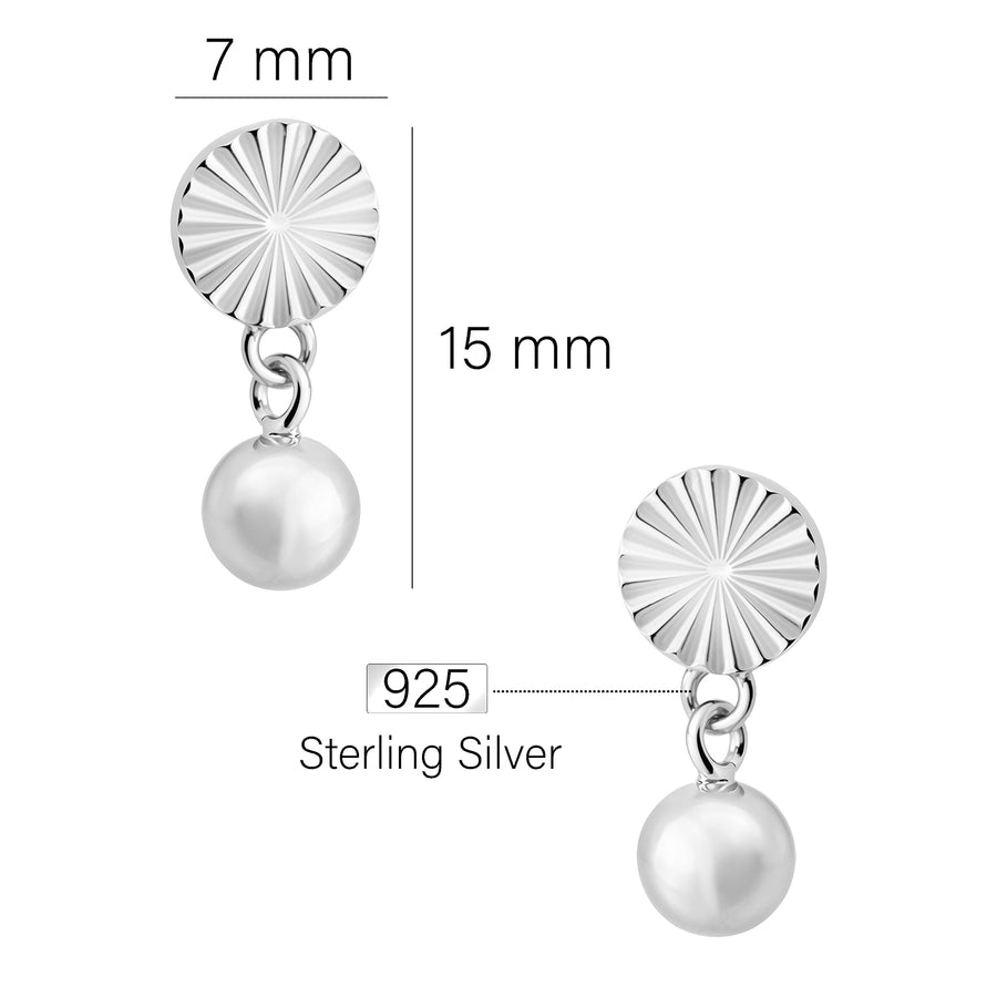 Maßenansicht von Kreis Kugel Ohrstecker in 925 Silber von Sofia Milani - E2627