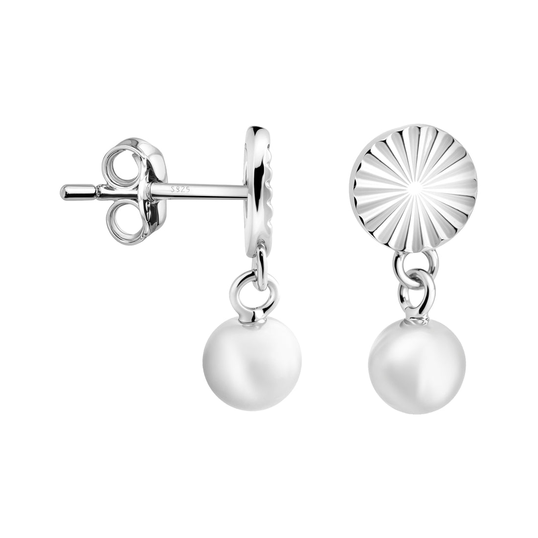 Haupt- und Seitenansicht von Kreis Kugel Ohrstecker in 925 Silber von Sofia Milani - E2627