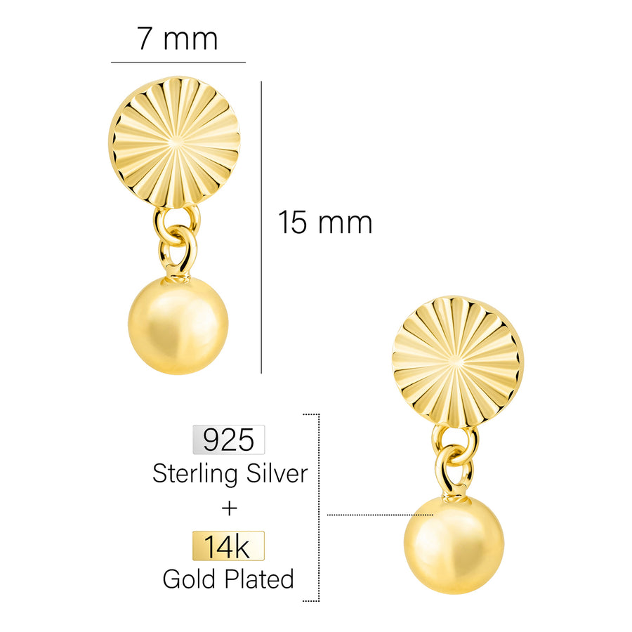 Maßenansicht von Kreis Kugel Ohrstecker in 925 Silber von Sofia Milani - E2628