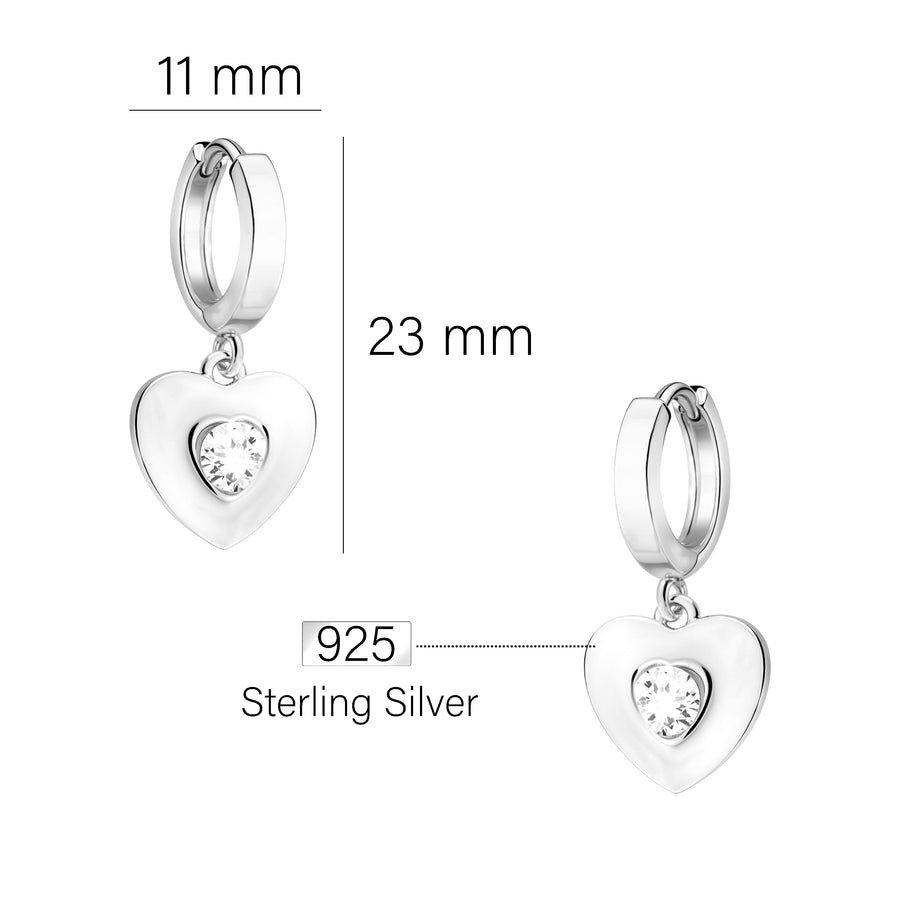 Maßenansicht von Herz Ohrstecker in 925 Silber von Sofia Milani - E2629