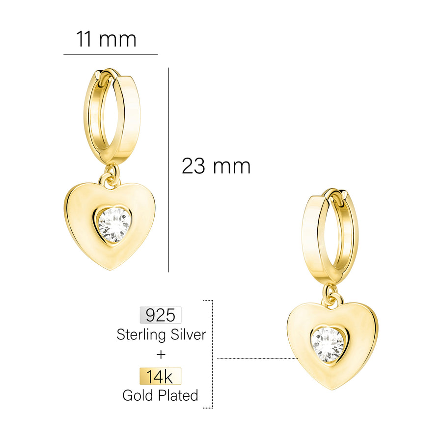 Maßenansicht von Herz Ohrstecker in 925 Silber von Sofia Milani - E2630