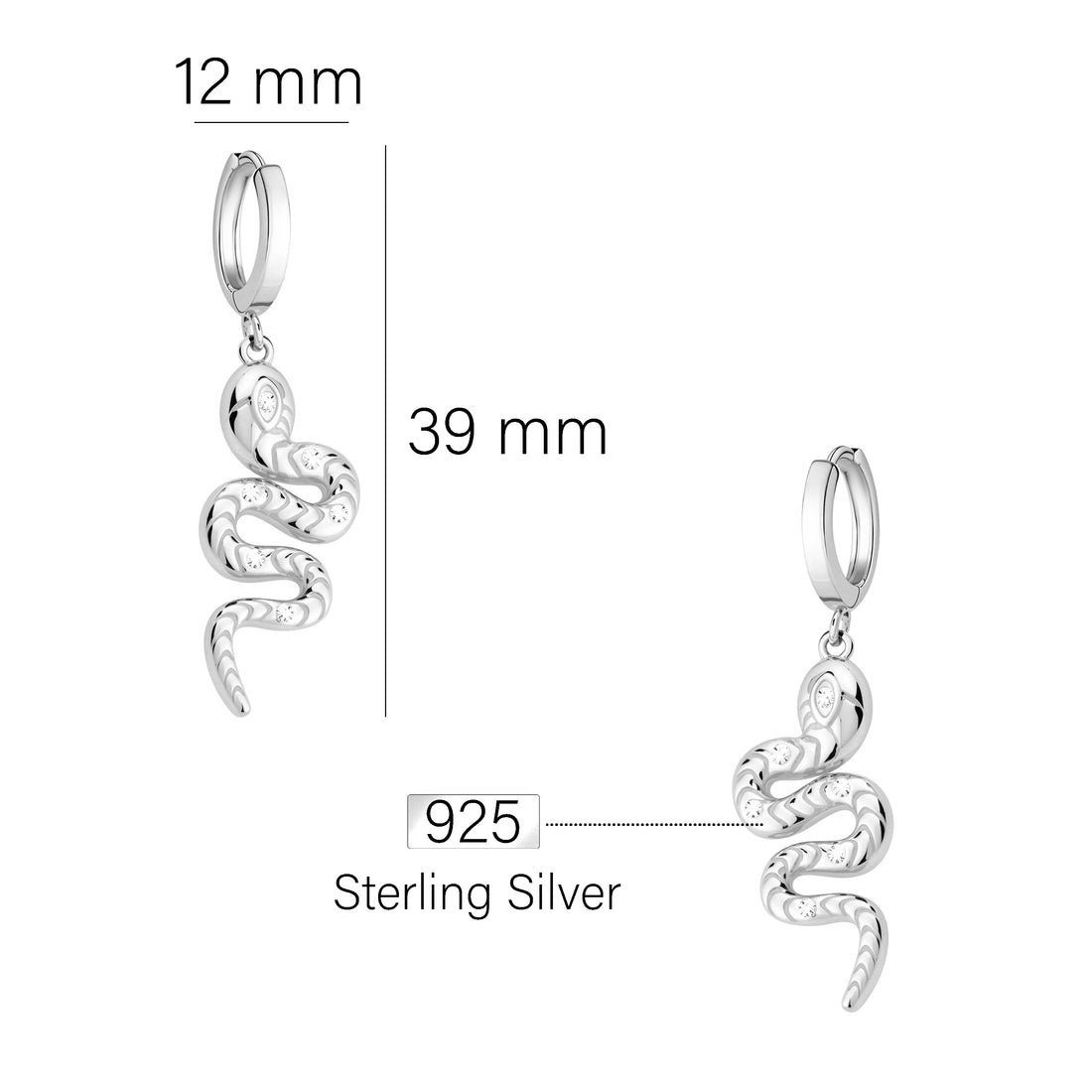 Maßenansicht von Schlangen Ohrhänger in 925 Silber von Sofia Milani - E2635