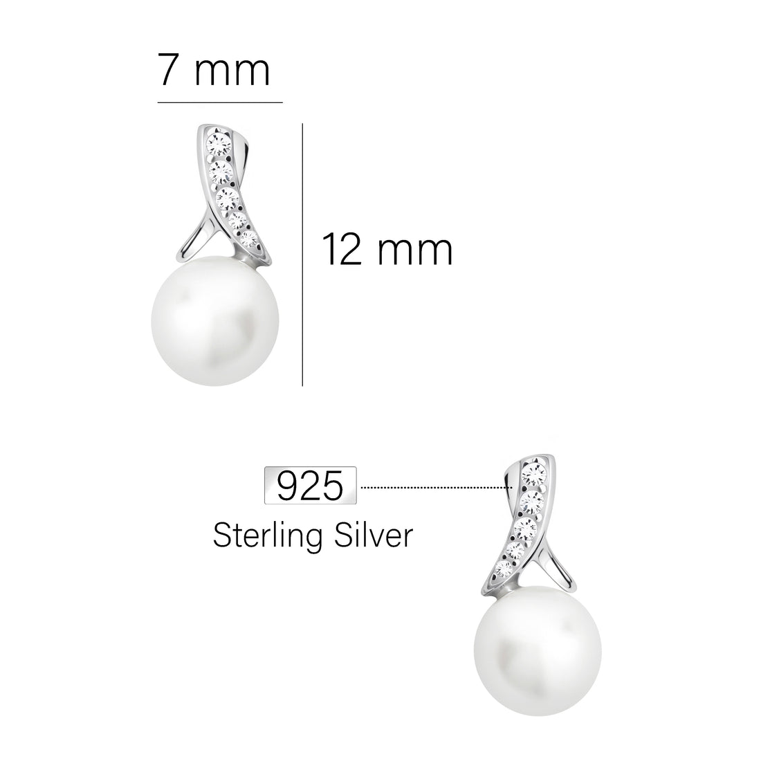 Maßenansicht von Perlen Ohrstecker in 925 Silber von Sofia Milani - E2641