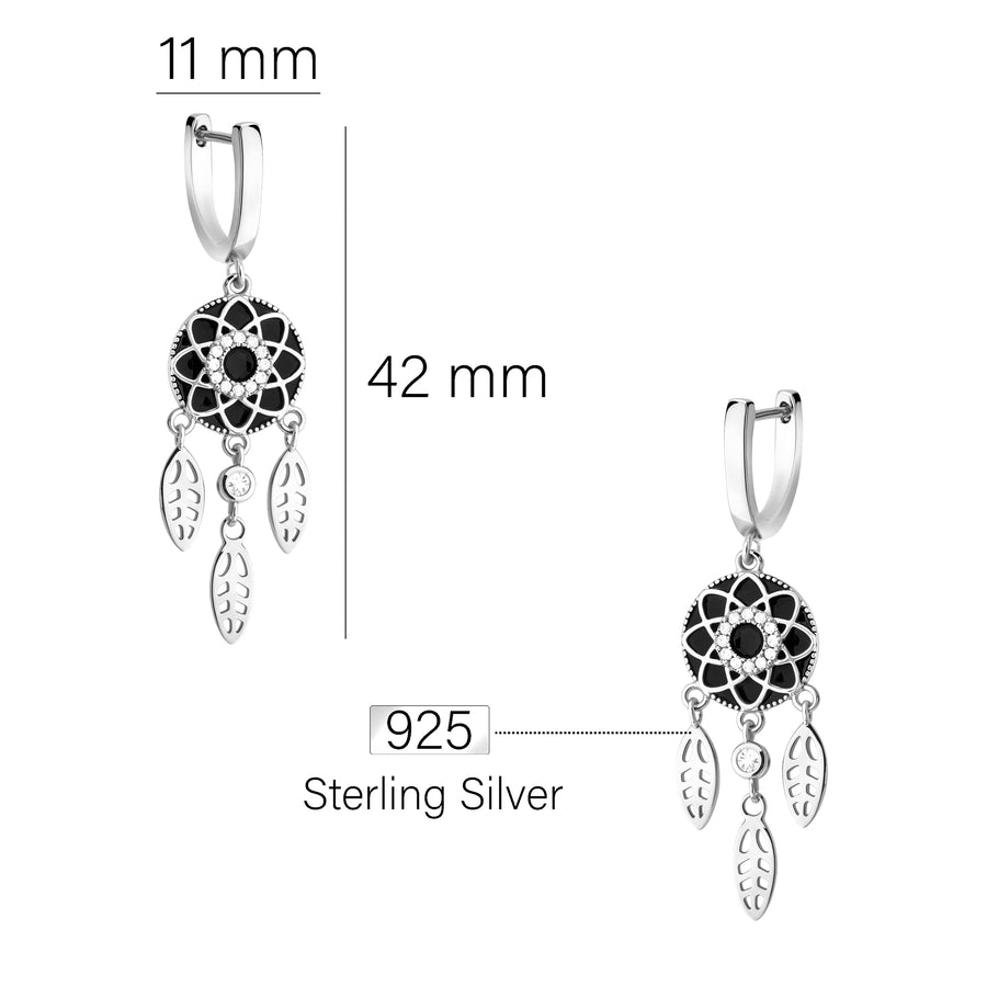 Maßenansicht von Traumfänger Ohrhänger in 925 Silber von Sofia Milani - E2642