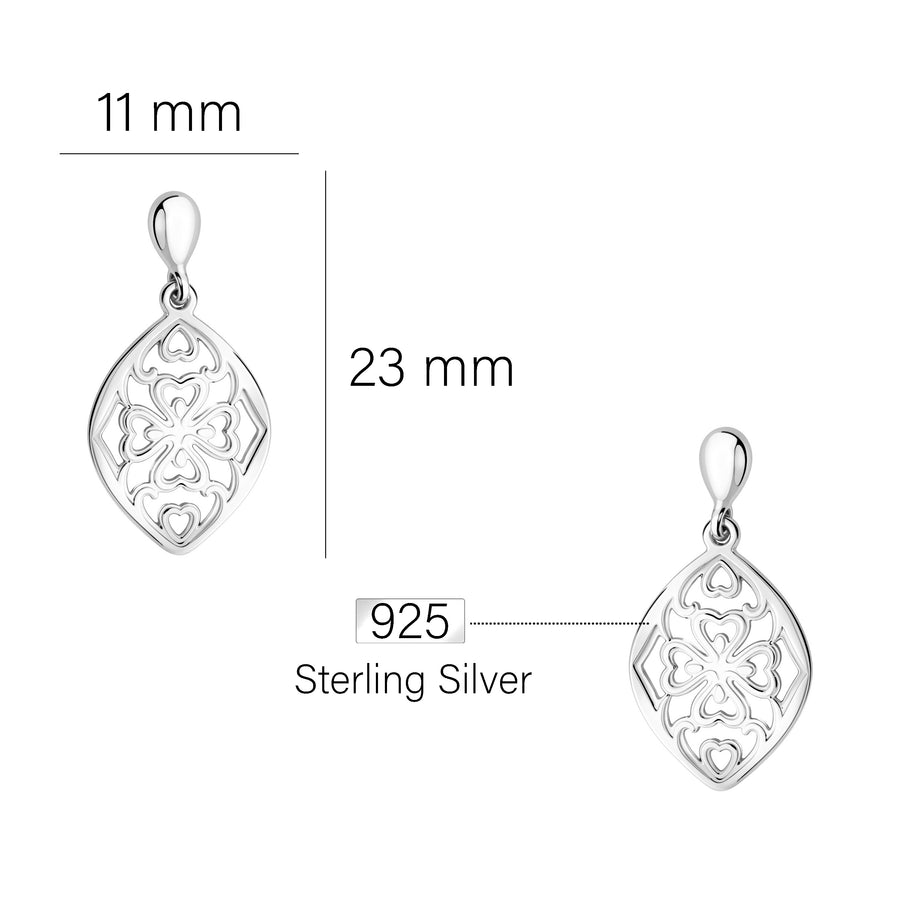 Maßenansicht von Ovales Ornament Ohrstecker in 925 Silber von Sofia Milani - E2646