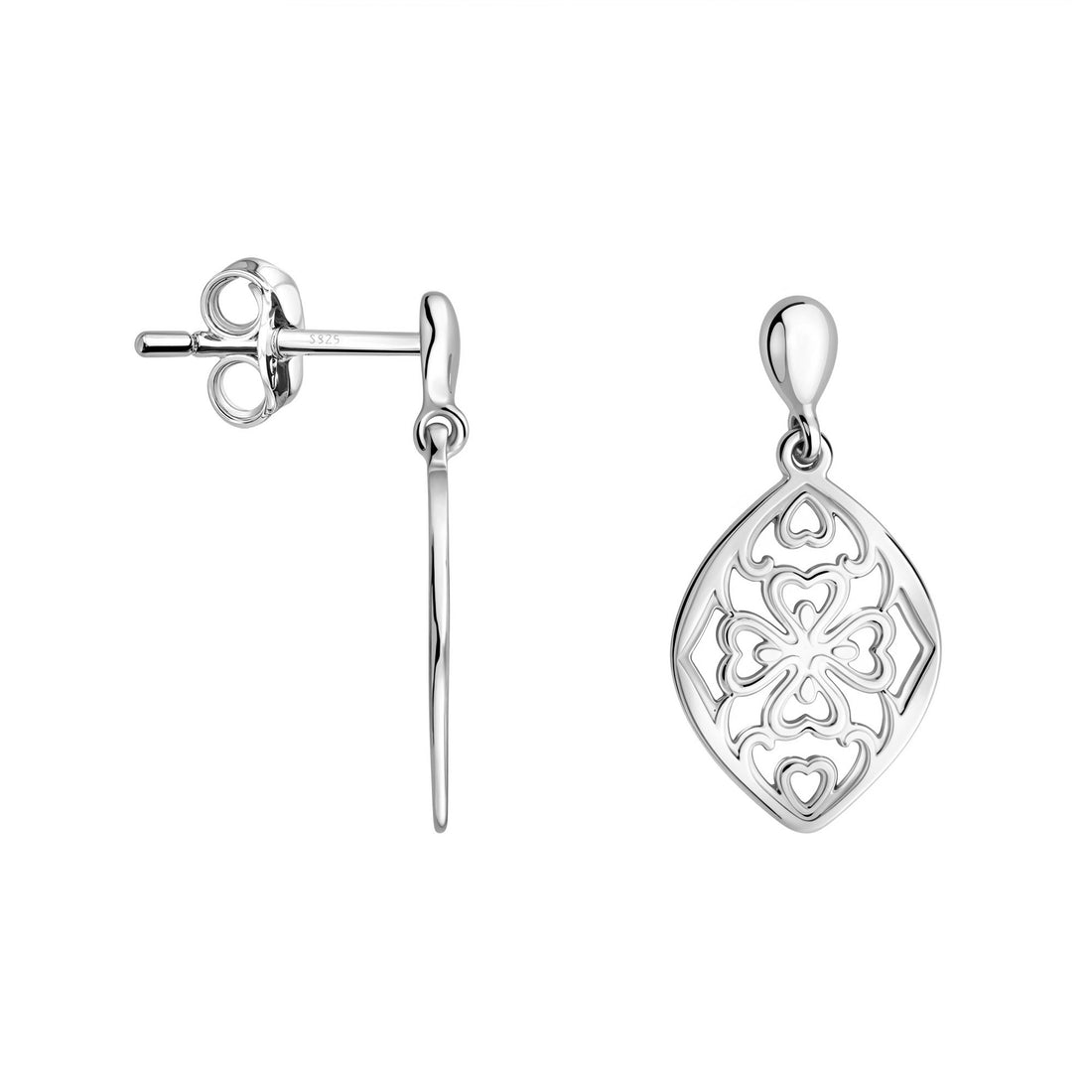 Haupt- und Seitenansicht von Ovales Ornament Ohrstecker in 925 Silber von Sofia Milani - E2646