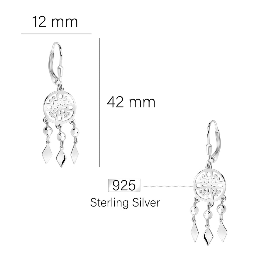 Maßenansicht von Ornamenten Traumfänger Ohrhänger in 925 Silber von Sofia Milani - E2648