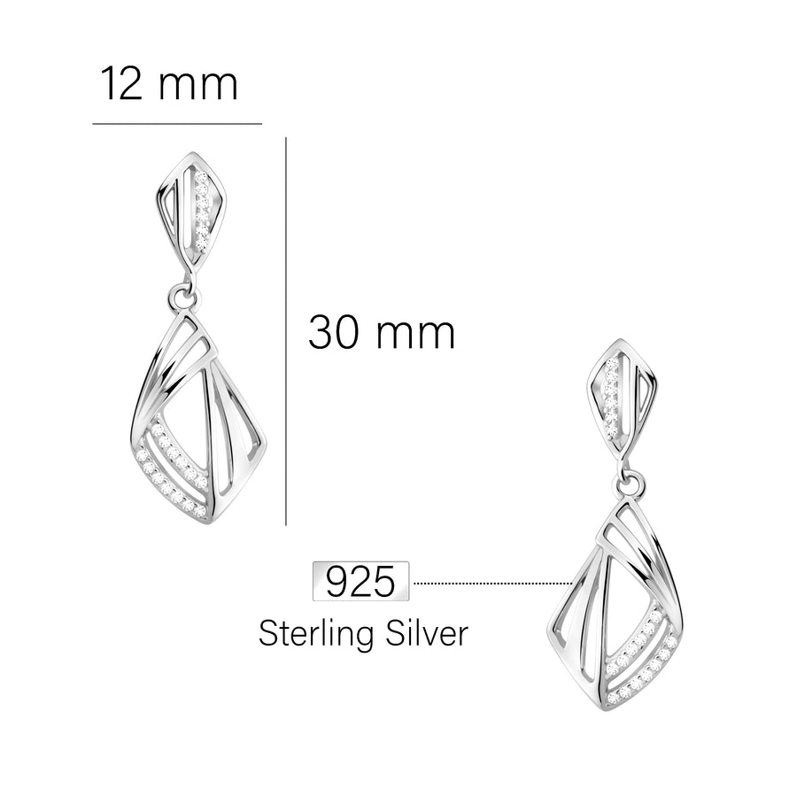Maßenansicht von Geometrie Ohrhänger in 925 Silber von Sofia Milani - E2654