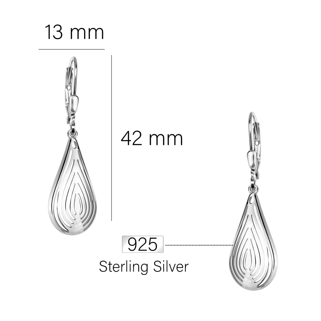 Maßenansicht von Tropfen Ohrhänger in 925 Silber von Sofia Milani - E2658