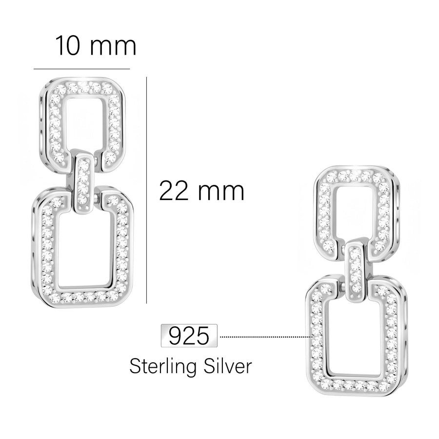 Maßenansicht von Quadrat Ohrhänger in 925 Silber von Sofia Milani - E2660