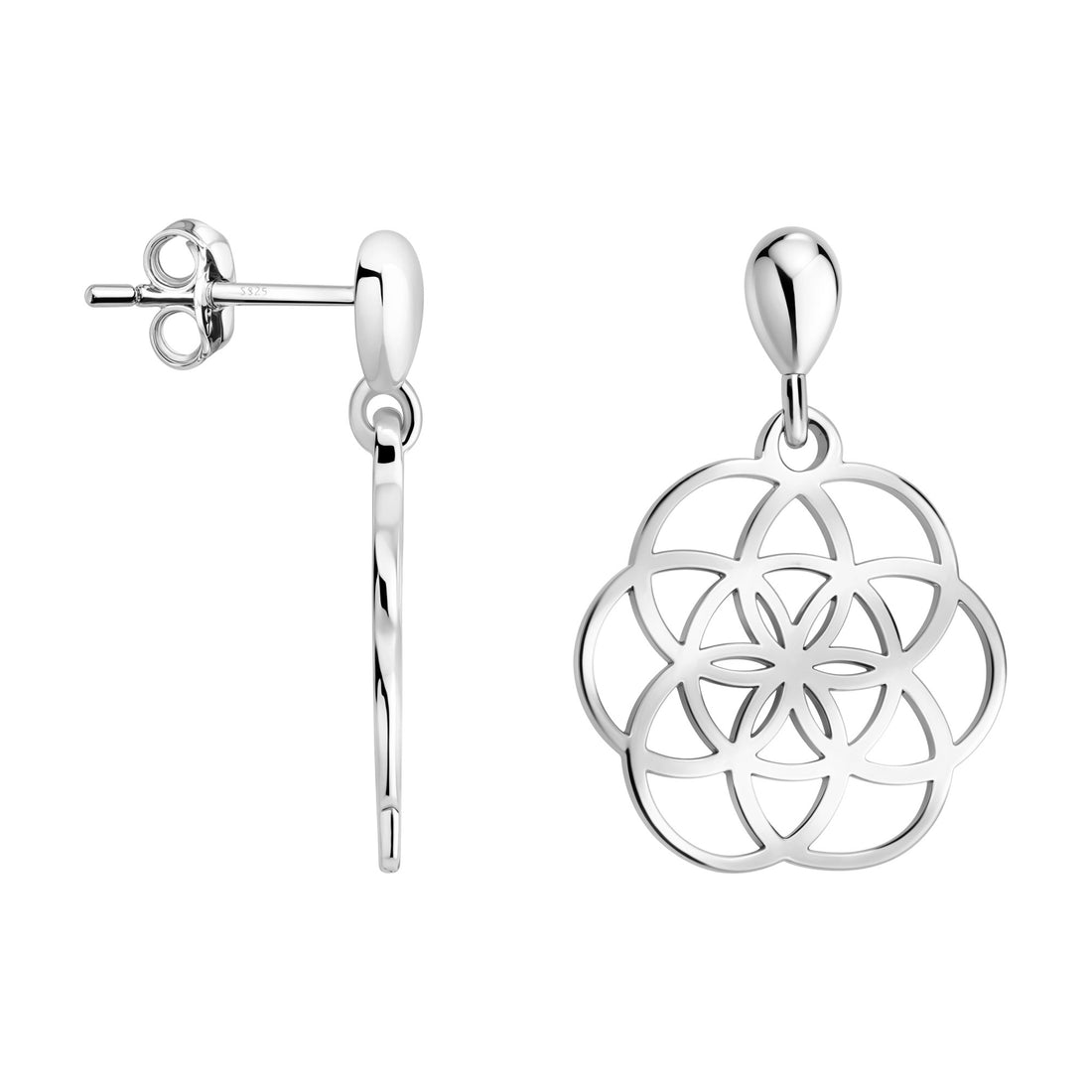Haupt- und Seitenansicht von Blumen Ornamenten Ohrhänger in 925 Silber von Sofia Milani - E2666
