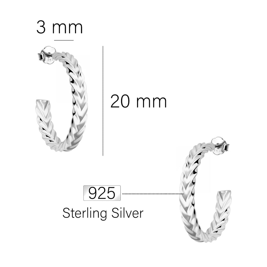 Maßenansicht von Geflochtenes Ohrstecker in 925 Silber von Sofia Milani - E2668