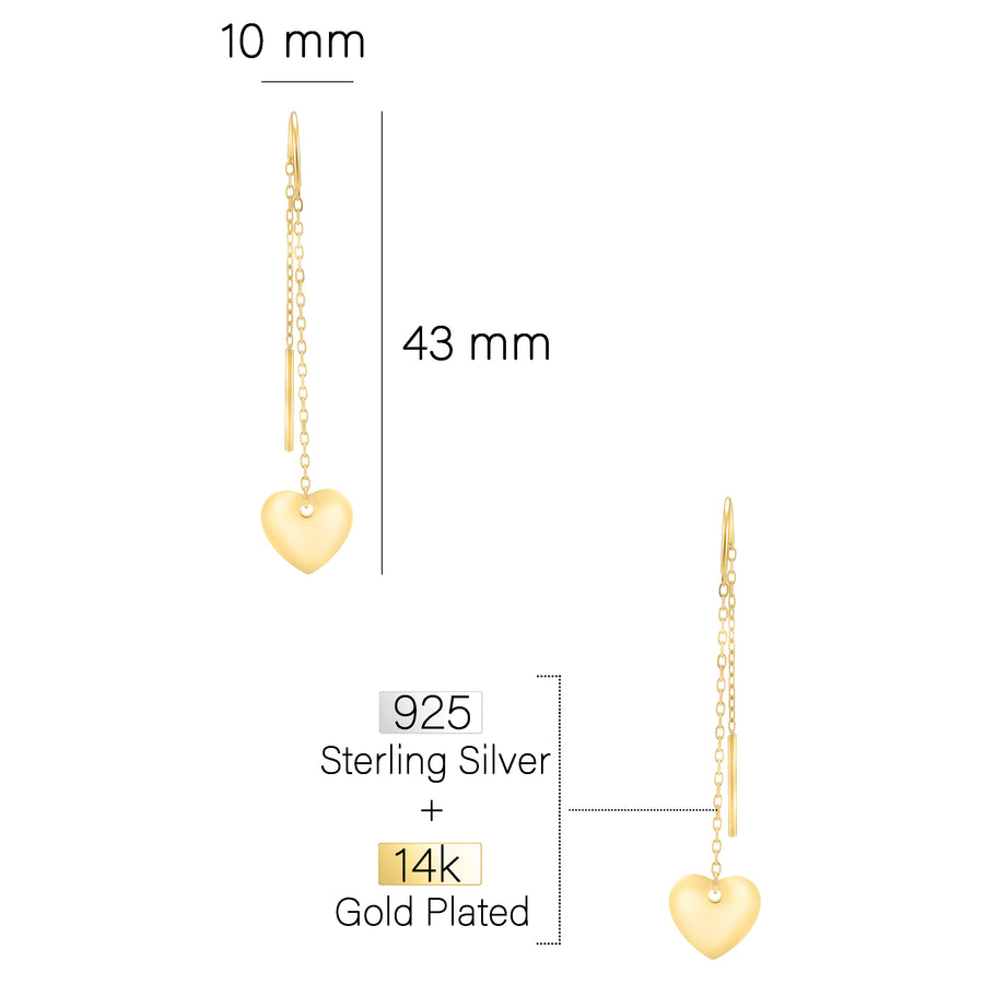 Maßenansicht von Herz Stab Durchzieher in 925 Silber von Sofia Milani - E2677