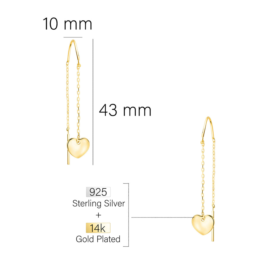 Maßenansicht von Herz Stab Durchzieher in 925 Silber von Sofia Milani - E2677