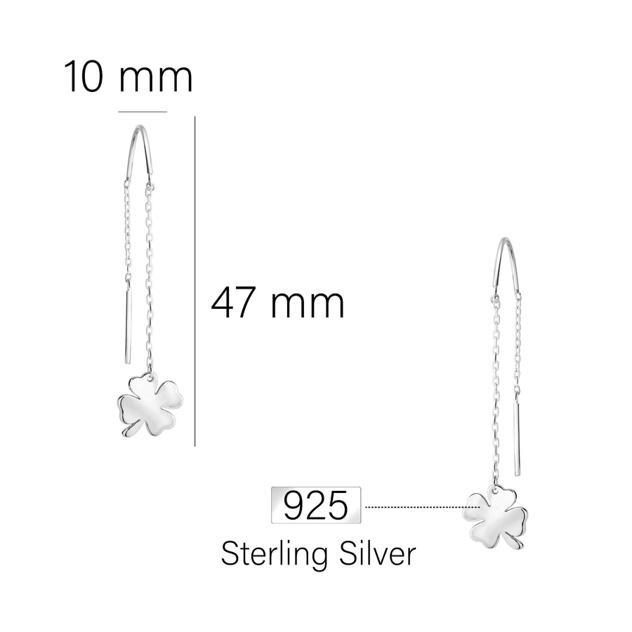 Maßenansicht von Kleeblatt Stab Durchzieher in 925 Silber von Sofia Milani - E2678