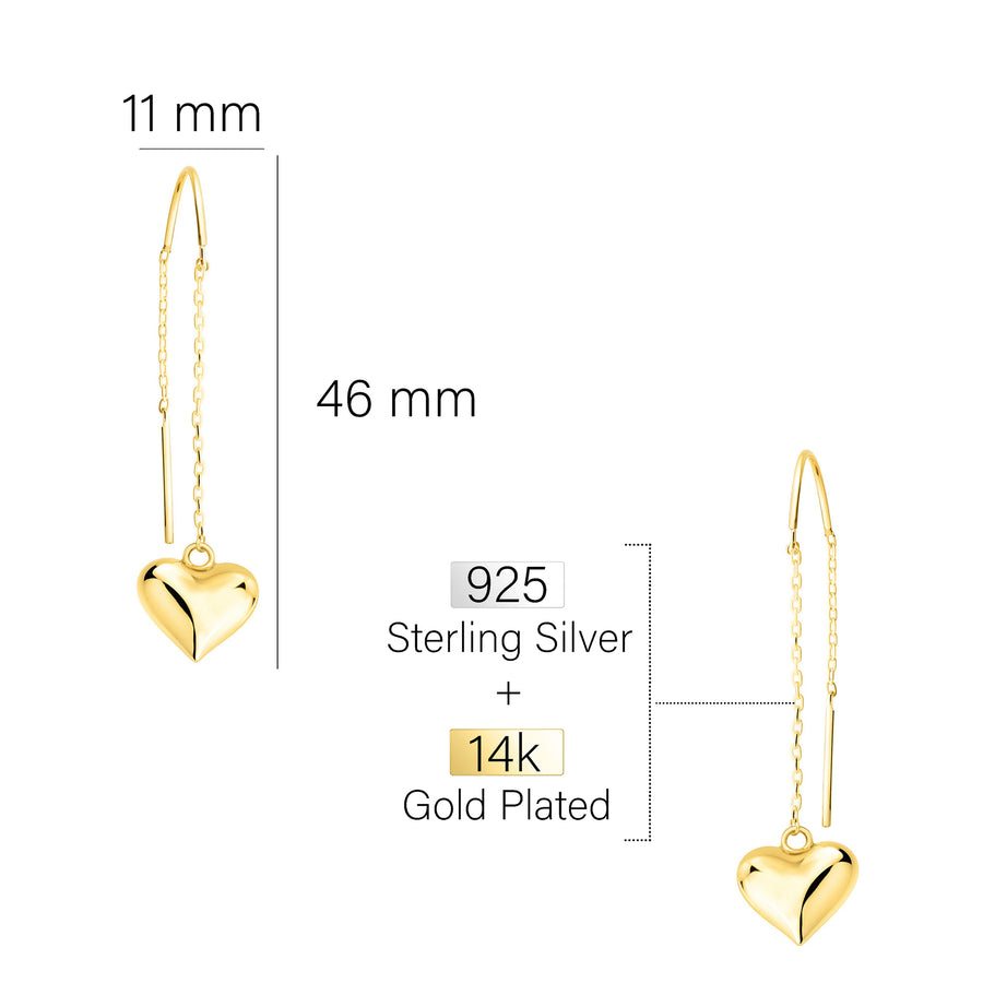 Maßenansicht von Herz Stab Durchzieher in 925 Silber von Sofia Milani - E2681