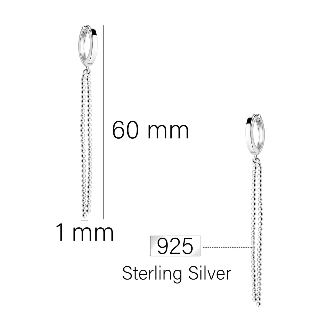Maßenansicht von Kugel Ketten Ohrhänger in 925 Silber von Sofia Milani - E2684