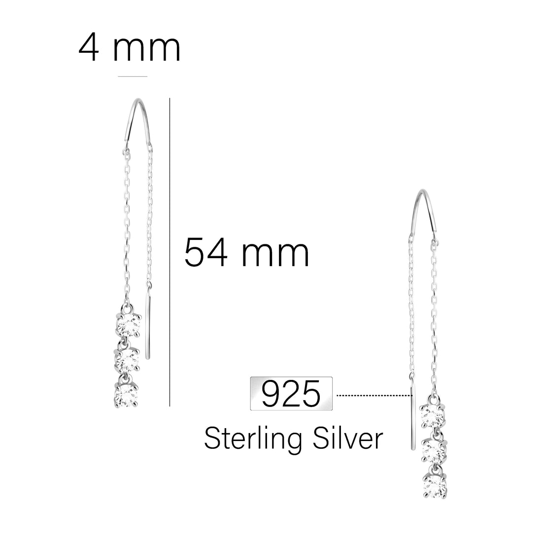 Maßenansicht von Stab Durchzieher in 925 Silber von Sofia Milani - E2688