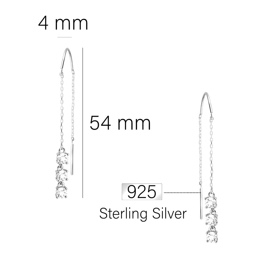 Maßenansicht von Stab Durchzieher in 925 Silber von Sofia Milani - E2688