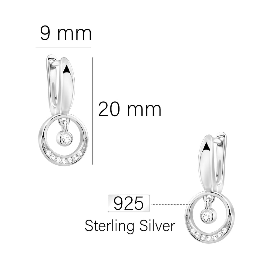 Maßenansicht von Kreis Ohrhänger in 925 Silber von Sofia Milani - E2690