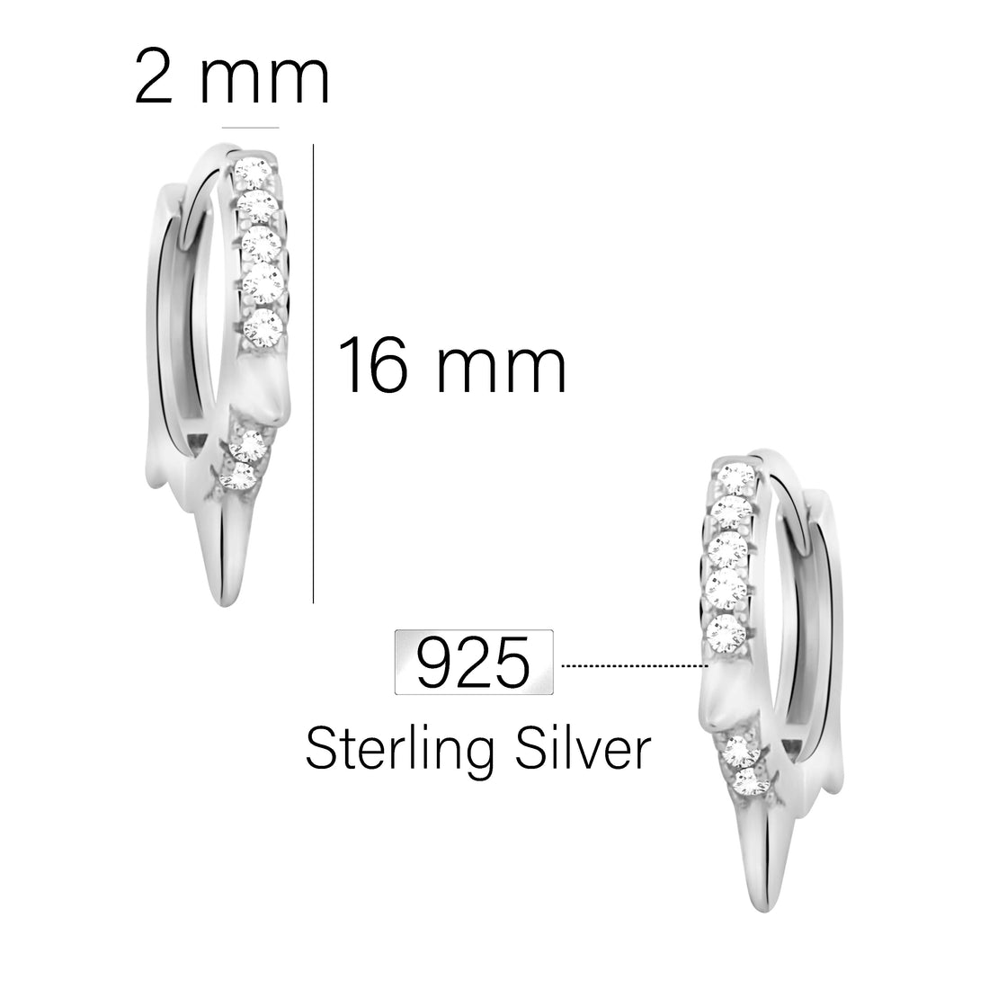 Maßenansicht von Spitze Creolen in 925 Silber von Sofia Milani - E2696