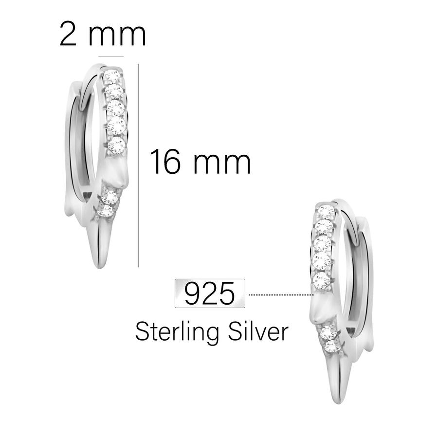 Maßenansicht von Spitze Creolen in 925 Silber von Sofia Milani - E2696