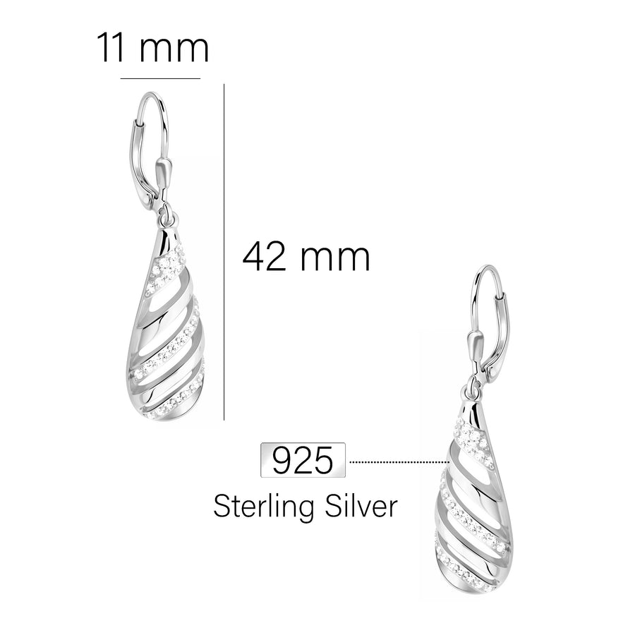 Maßenansicht von Oval Ohrhänger in 925 Silber von Sofia Milani - E2710