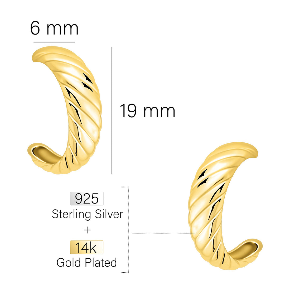 Maßenansicht von Croissant Ohrstecker in 925 Silber von Sofia Milani - E2713