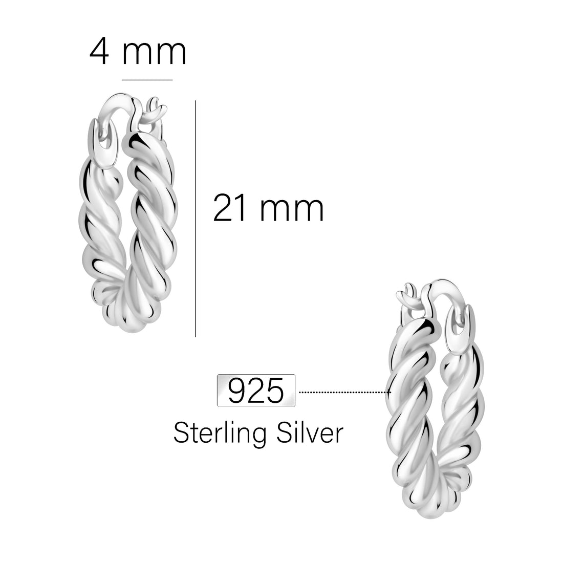 Maßenansicht von Croissant Creolen in 925 Silber von Sofia Milani - E2716