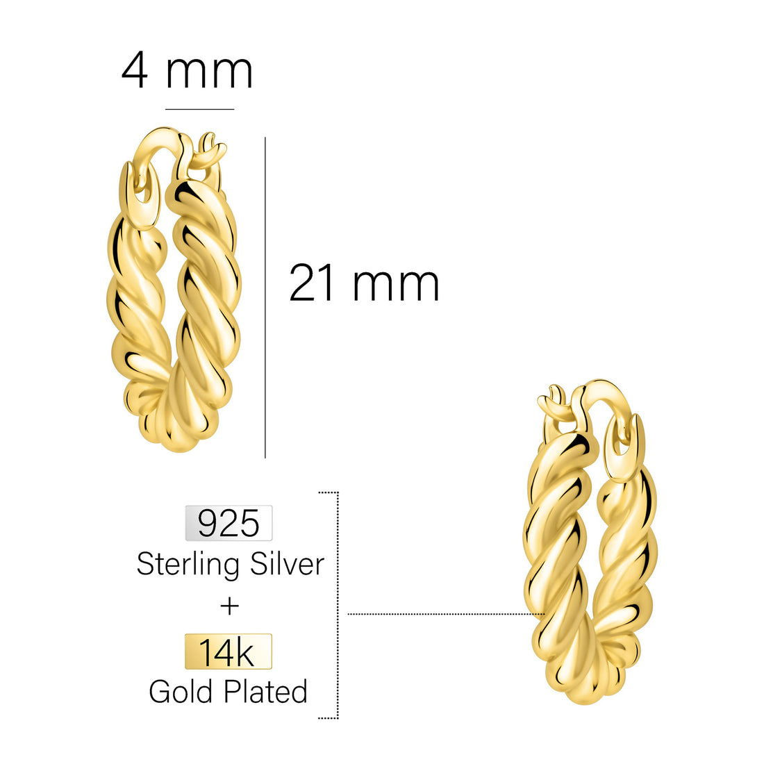 Maßenansicht von Croissant Creolen in 925 Silber von Sofia Milani - E2717